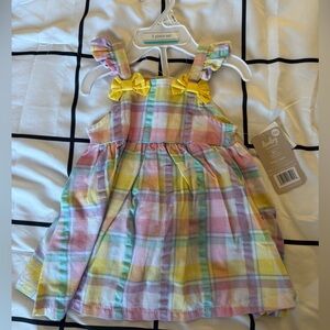 Colorful Plaid Baby Dress with Yellow Bows